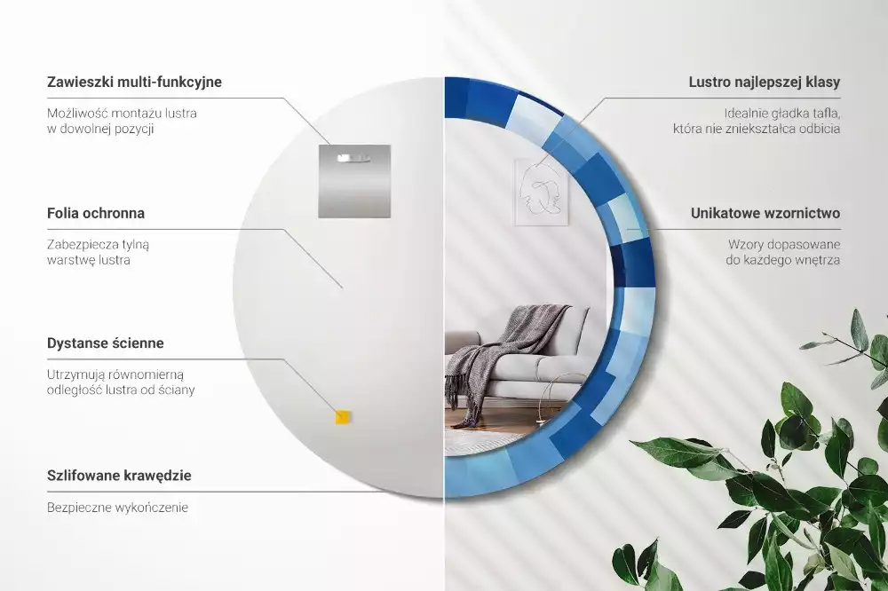 Miroir rond imprimé Abstrait bleu