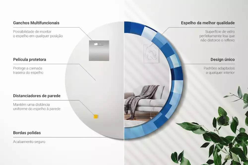 Miroir rond imprimé Abstrait bleu