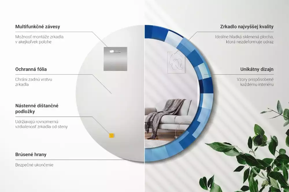 Miroir rond imprimé Abstrait bleu