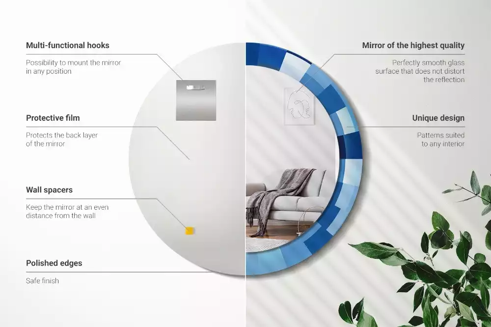 Miroir rond imprimé Abstrait bleu