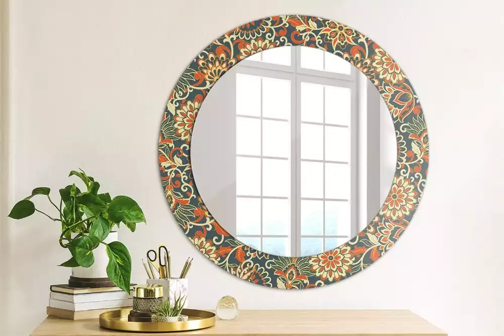 Miroir rond avec décoration Fleurs rétro