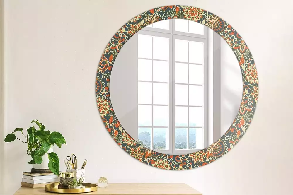 Miroir rond avec décoration Fleurs rétro