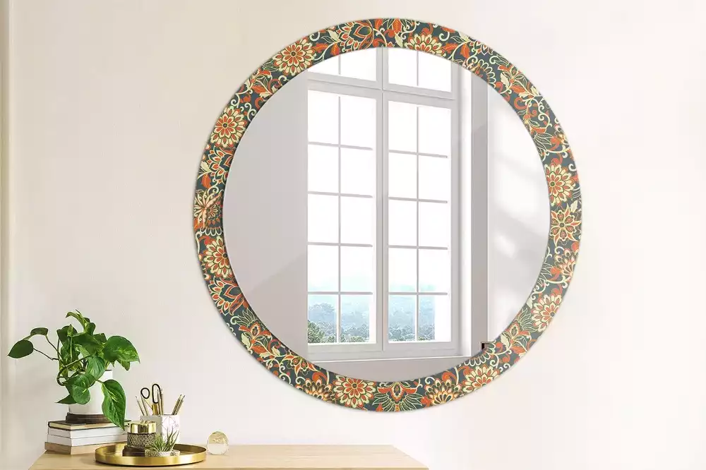 Miroir rond avec décoration Fleurs rétro