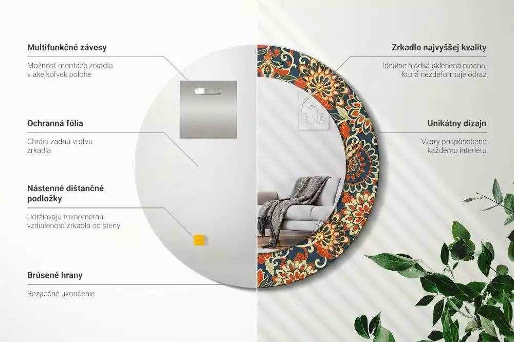 Miroir rond avec décoration Fleurs rétro