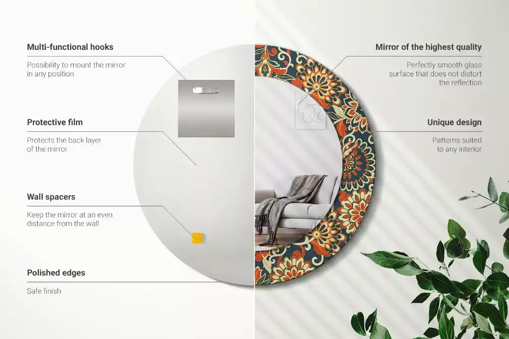 Miroir rond avec décoration Fleurs rétro