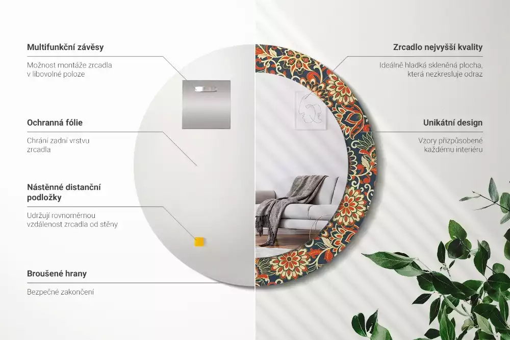 Miroir rond avec décoration Fleurs rétro