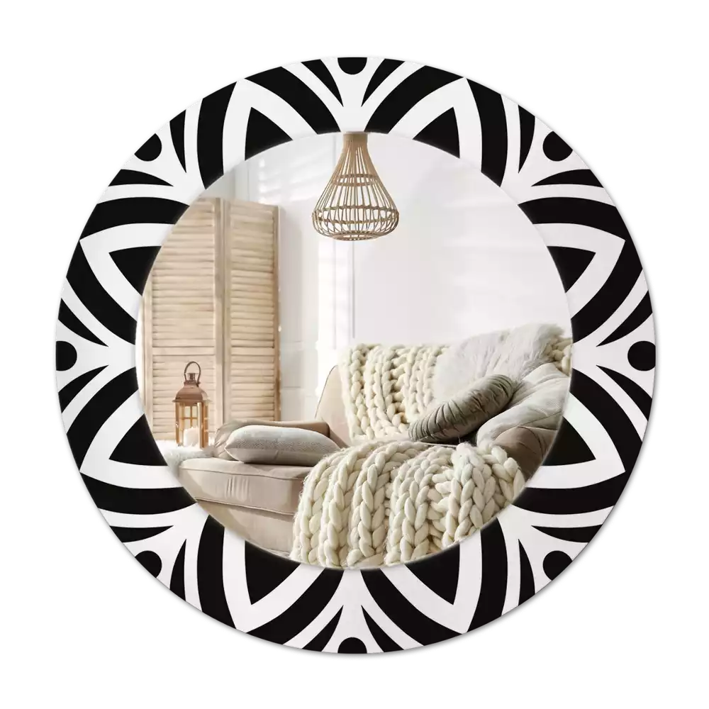 Miroir rond cadre avec impression Ornement noir