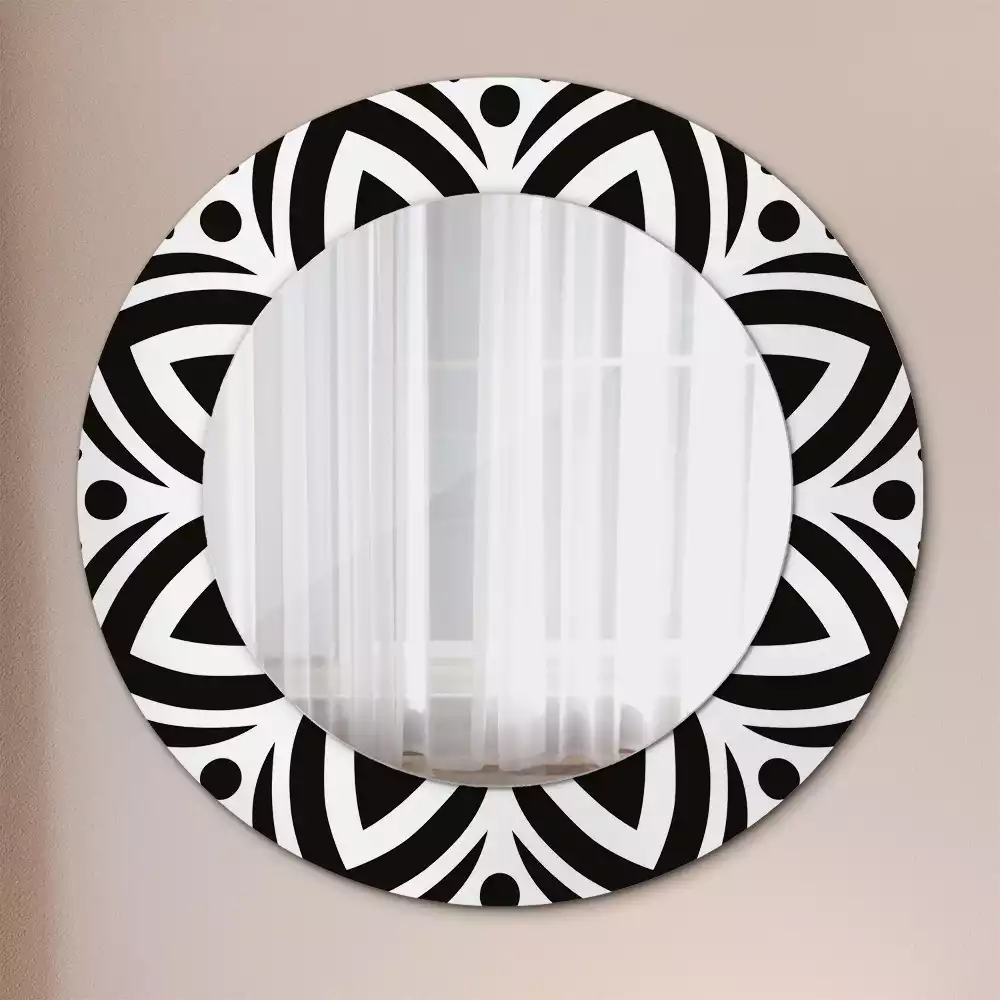 Miroir rond cadre avec impression Ornement noir