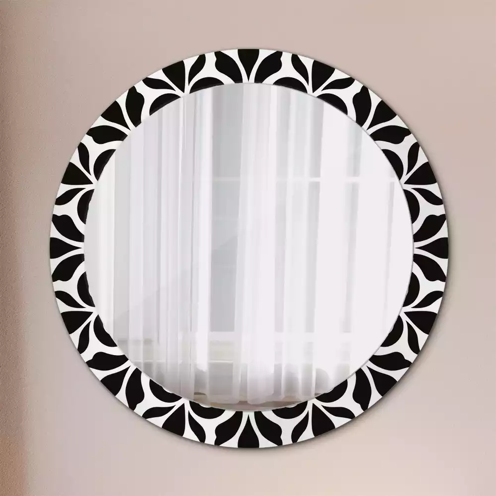 Miroir rond cadre avec impression Ornement noir