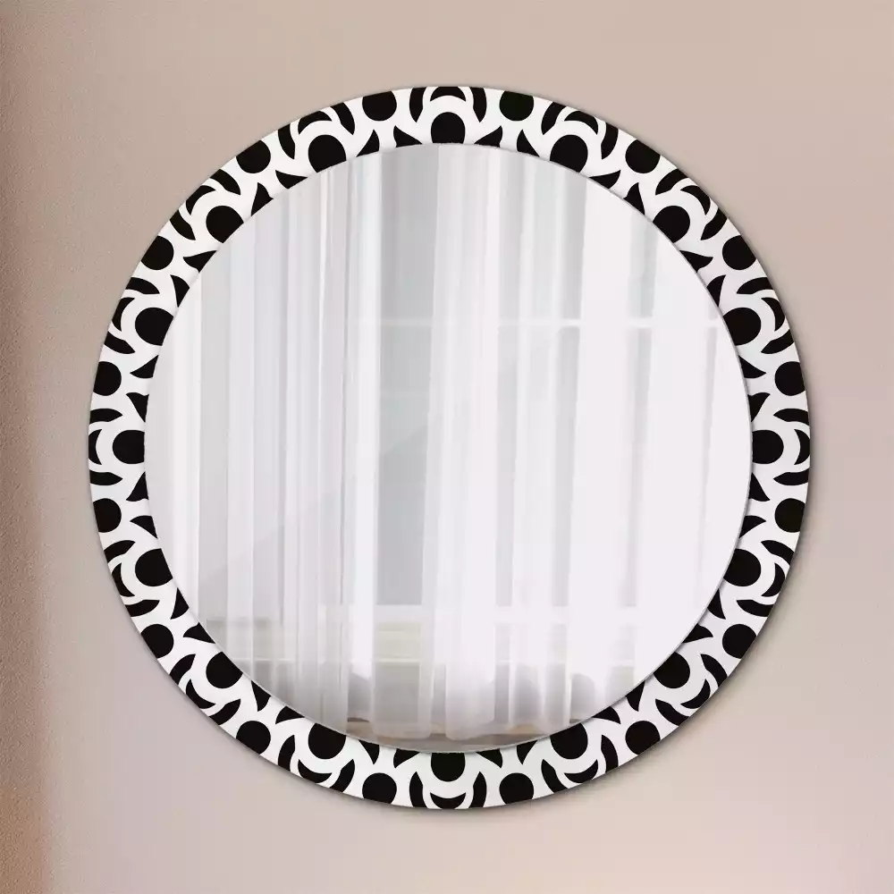 Miroir rond cadre avec impression Ornement noir