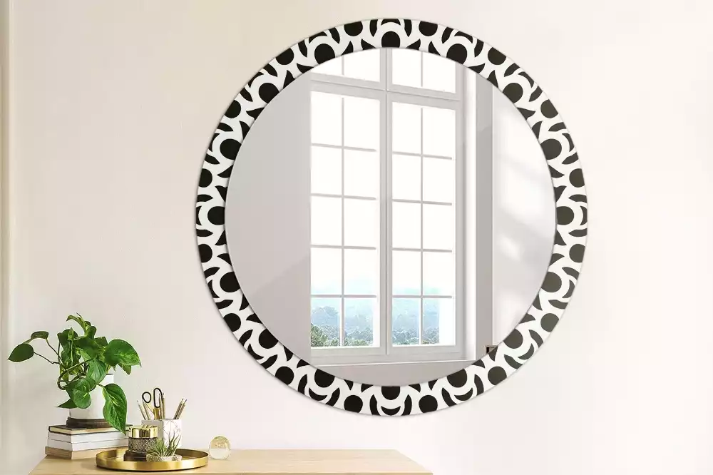 Miroir rond cadre avec impression Ornement noir