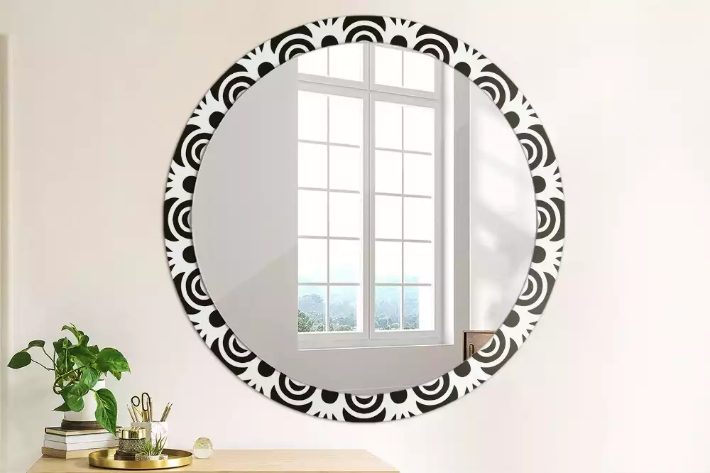 Miroir rond cadre avec impression Ornement noir