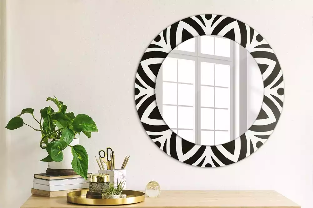 Miroir rond cadre avec impression Ornement noir