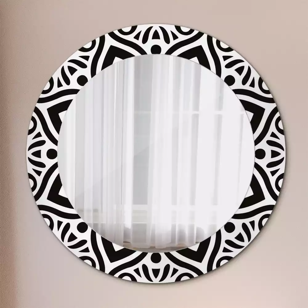 Miroir rond cadre avec impression Ornement noir