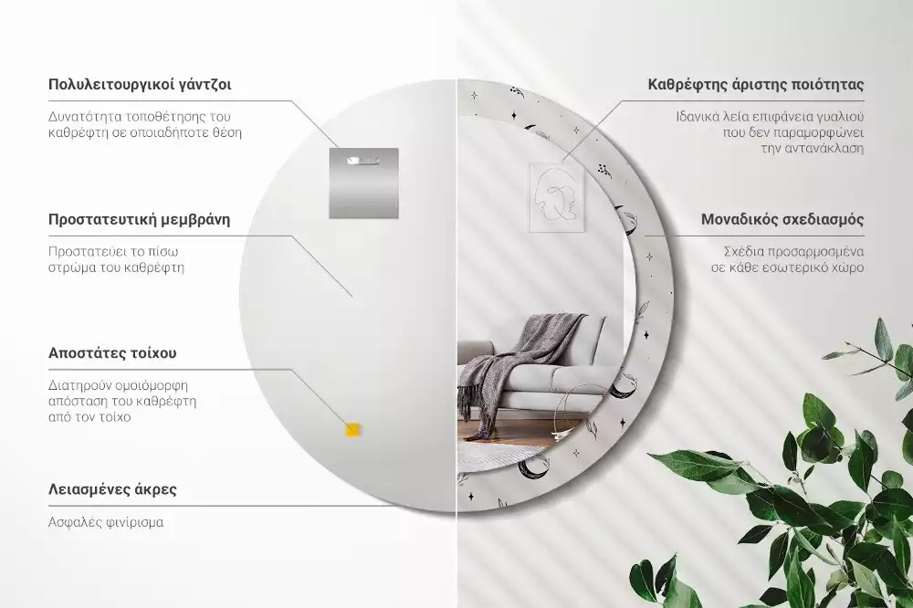 Miroir rond imprimé Plantes doodle