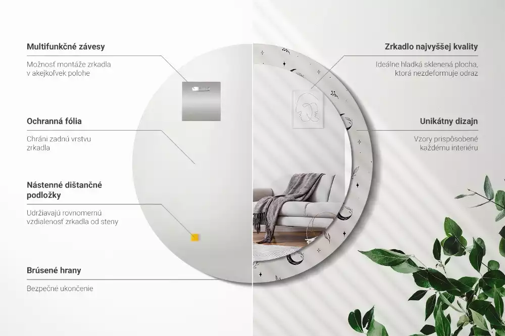 Miroir rond imprimé Plantes doodle