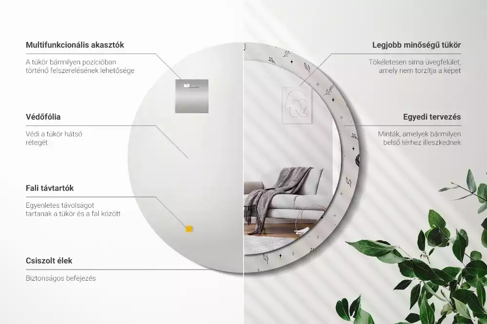 Miroir rond imprimé Plantes doodle