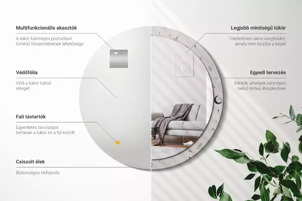 Miroir rond imprimé Plantes doodle