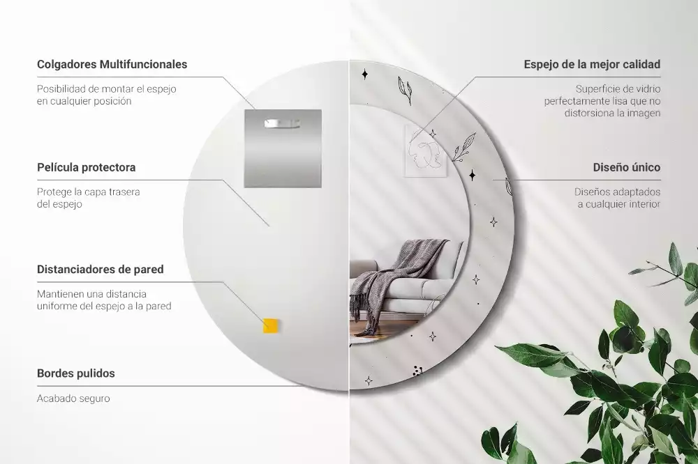 Miroir rond imprimé Plantes doodle