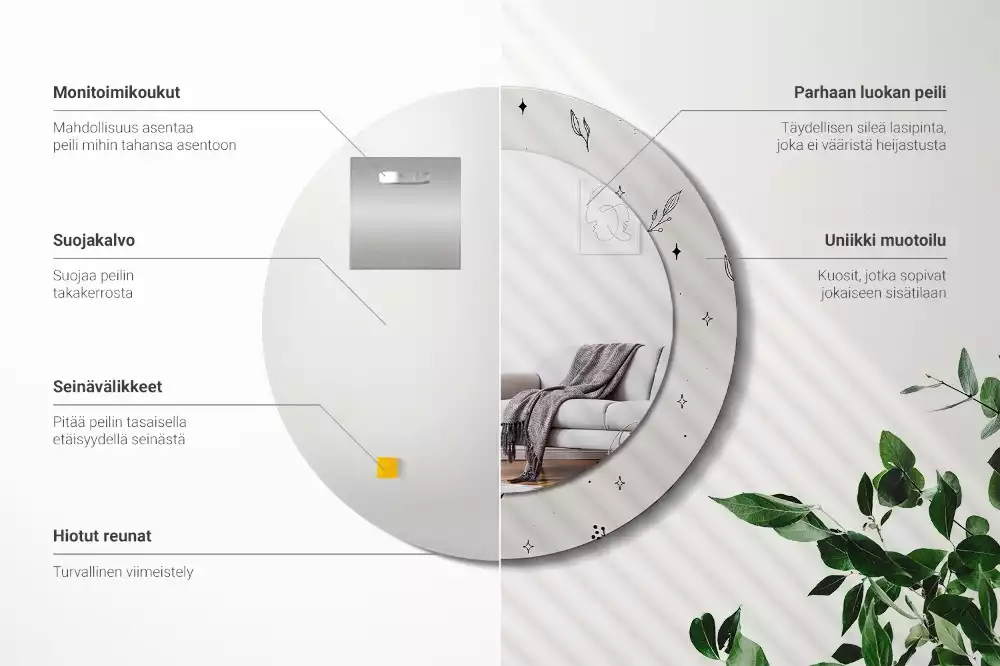Miroir rond imprimé Plantes doodle