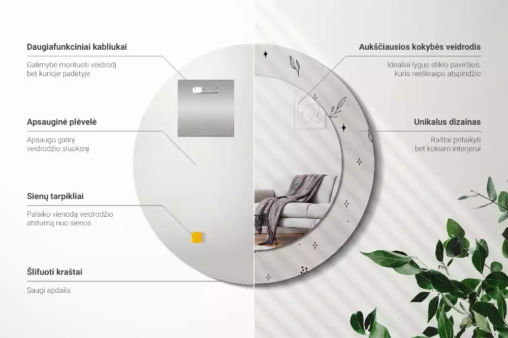 Miroir rond imprimé Plantes doodle