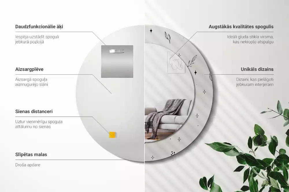 Miroir rond imprimé Plantes doodle