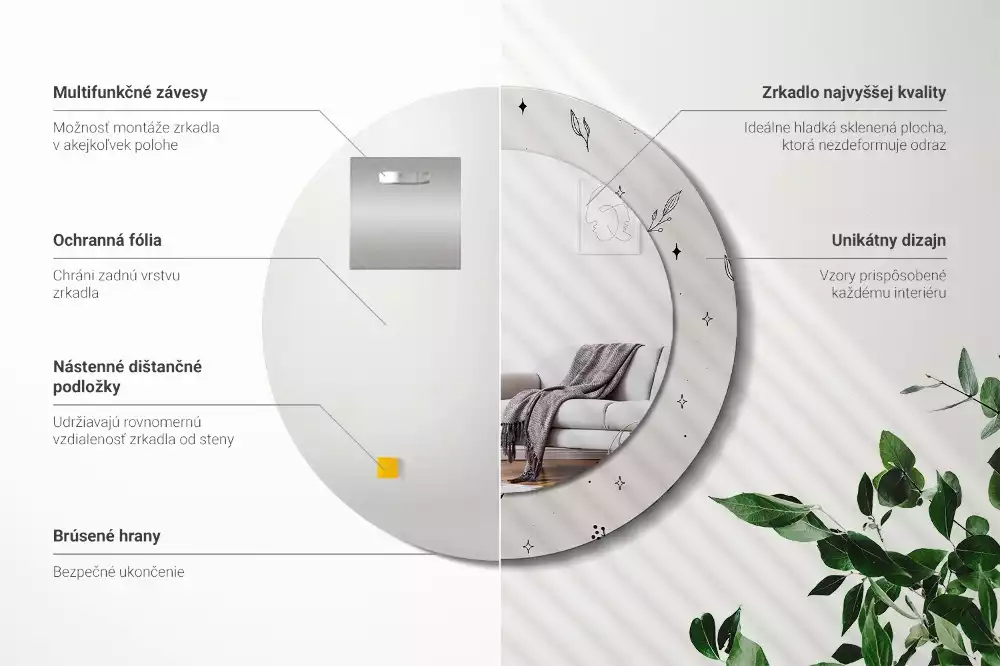 Miroir rond imprimé Plantes doodle
