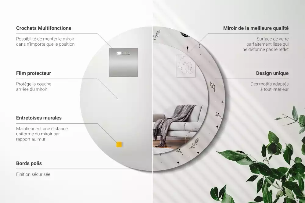 Miroir rond imprimé Plantes doodle