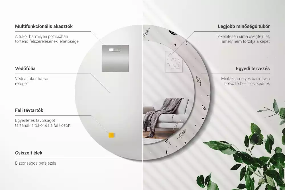 Miroir rond imprimé Plantes doodle