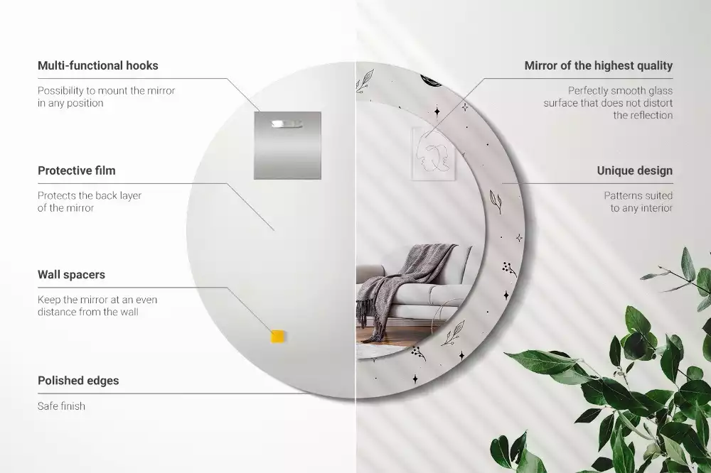 Miroir rond imprimé Plantes doodle