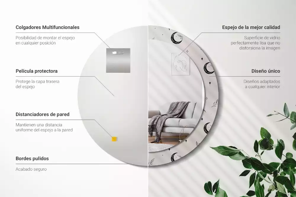 Miroir rond imprimé Plantes doodle