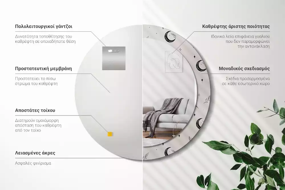 Miroir rond imprimé Plantes doodle