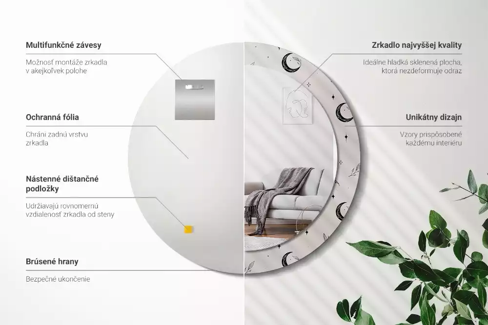 Miroir rond imprimé Plantes doodle
