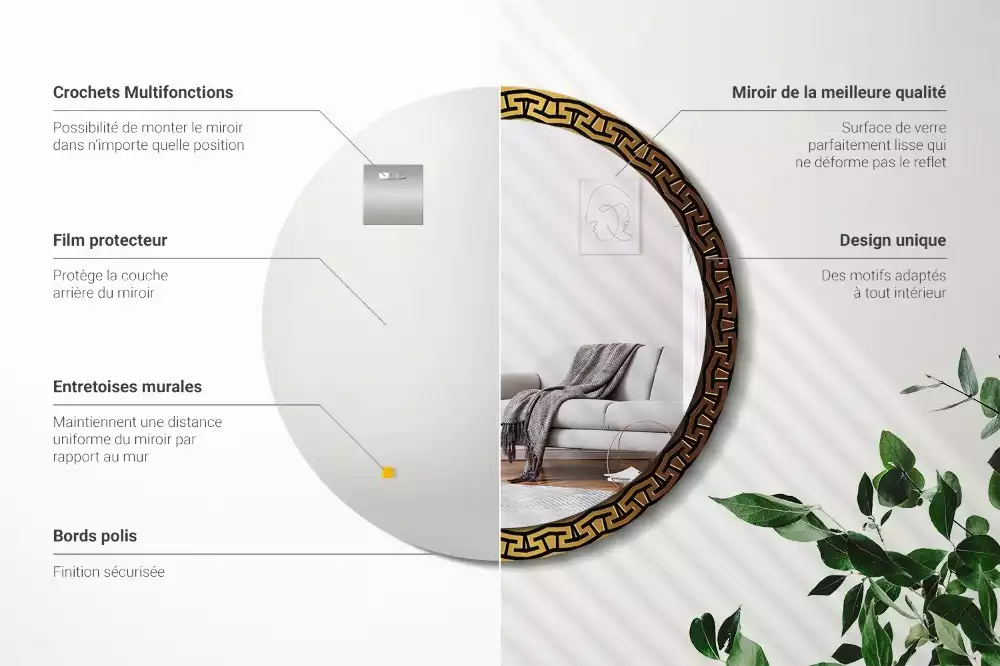 Miroir rond avec décoration Ornement grec
