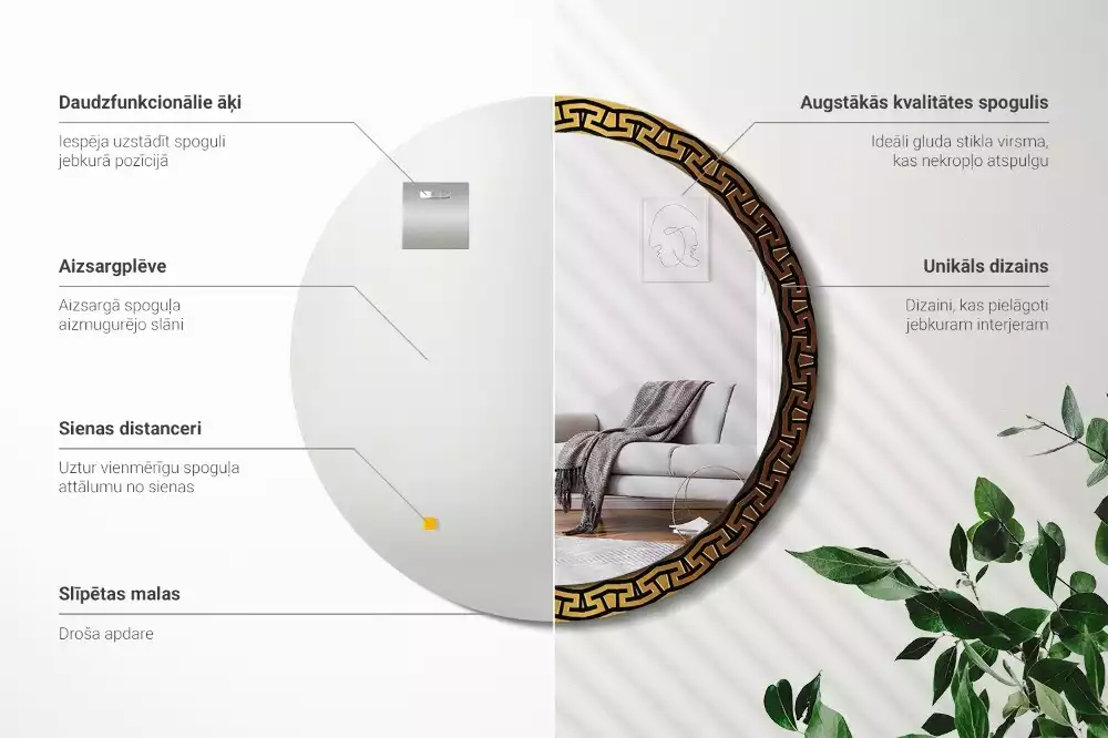 Miroir rond avec décoration Ornement grec