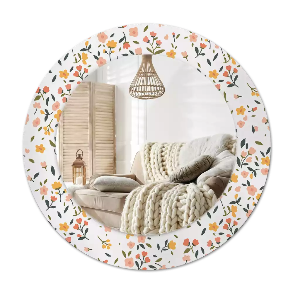 Miroir rond cadre avec impression Petites fleurs