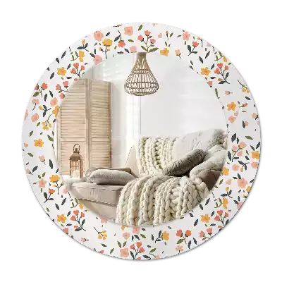 Miroir rond cadre avec impression Petites fleurs