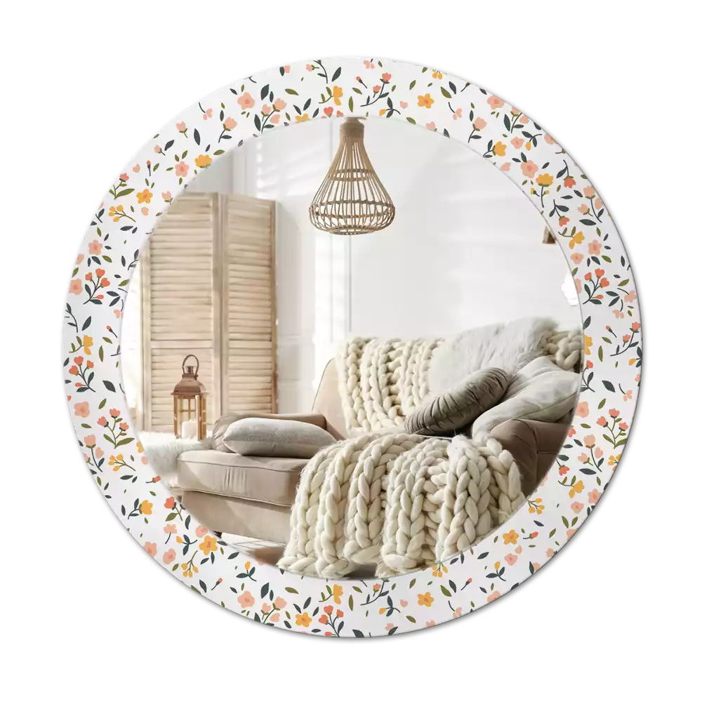 Miroir rond cadre avec impression Petites fleurs