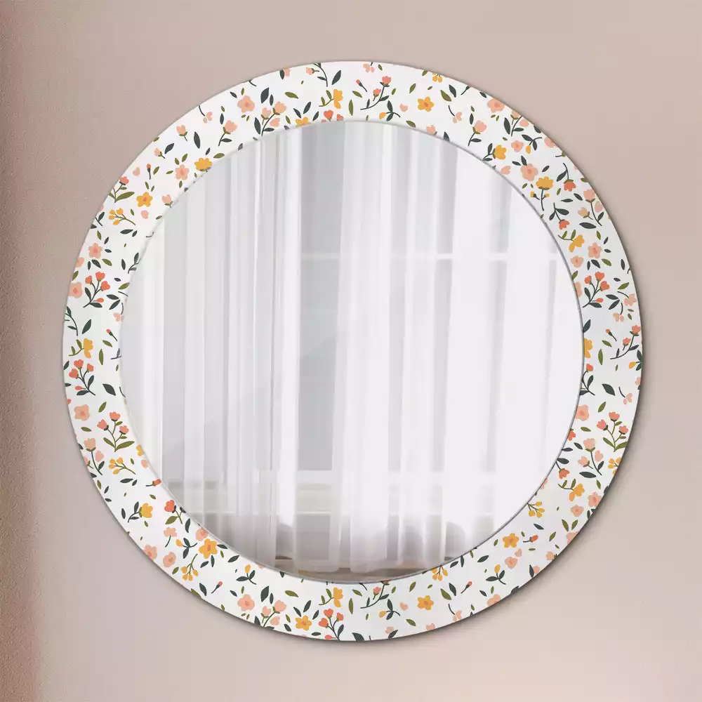 Miroir rond cadre avec impression Petites fleurs