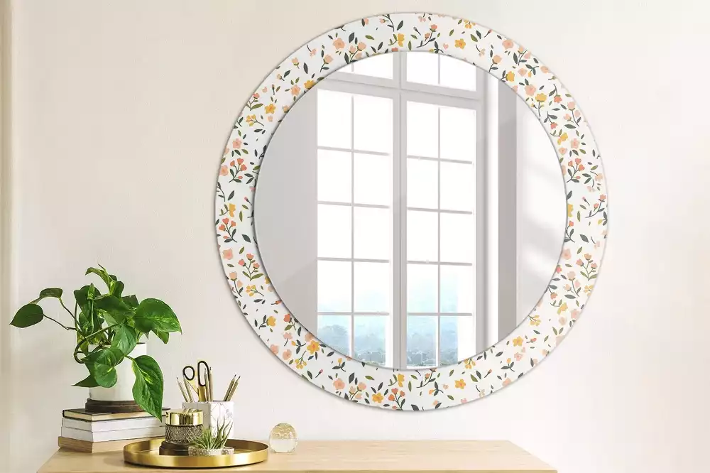 Miroir rond cadre avec impression Petites fleurs