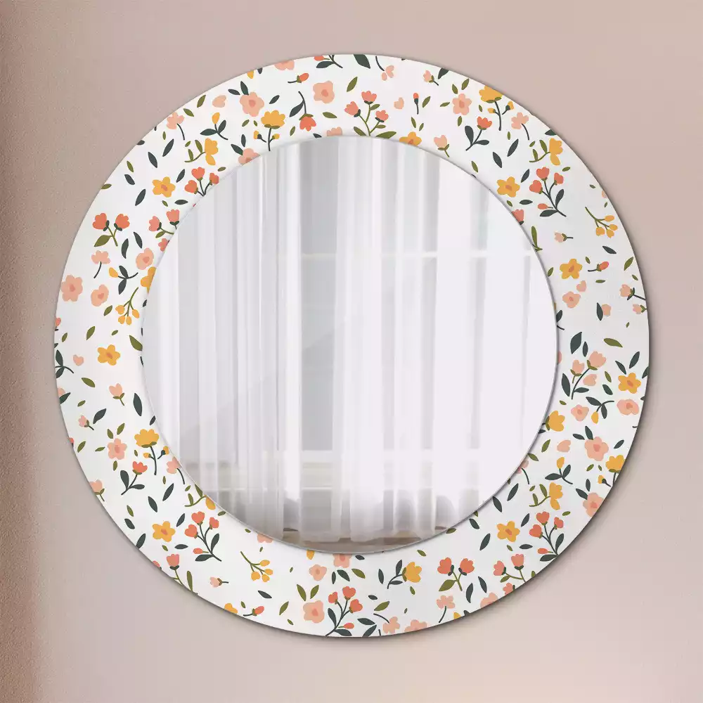 Miroir rond cadre avec impression Petites fleurs