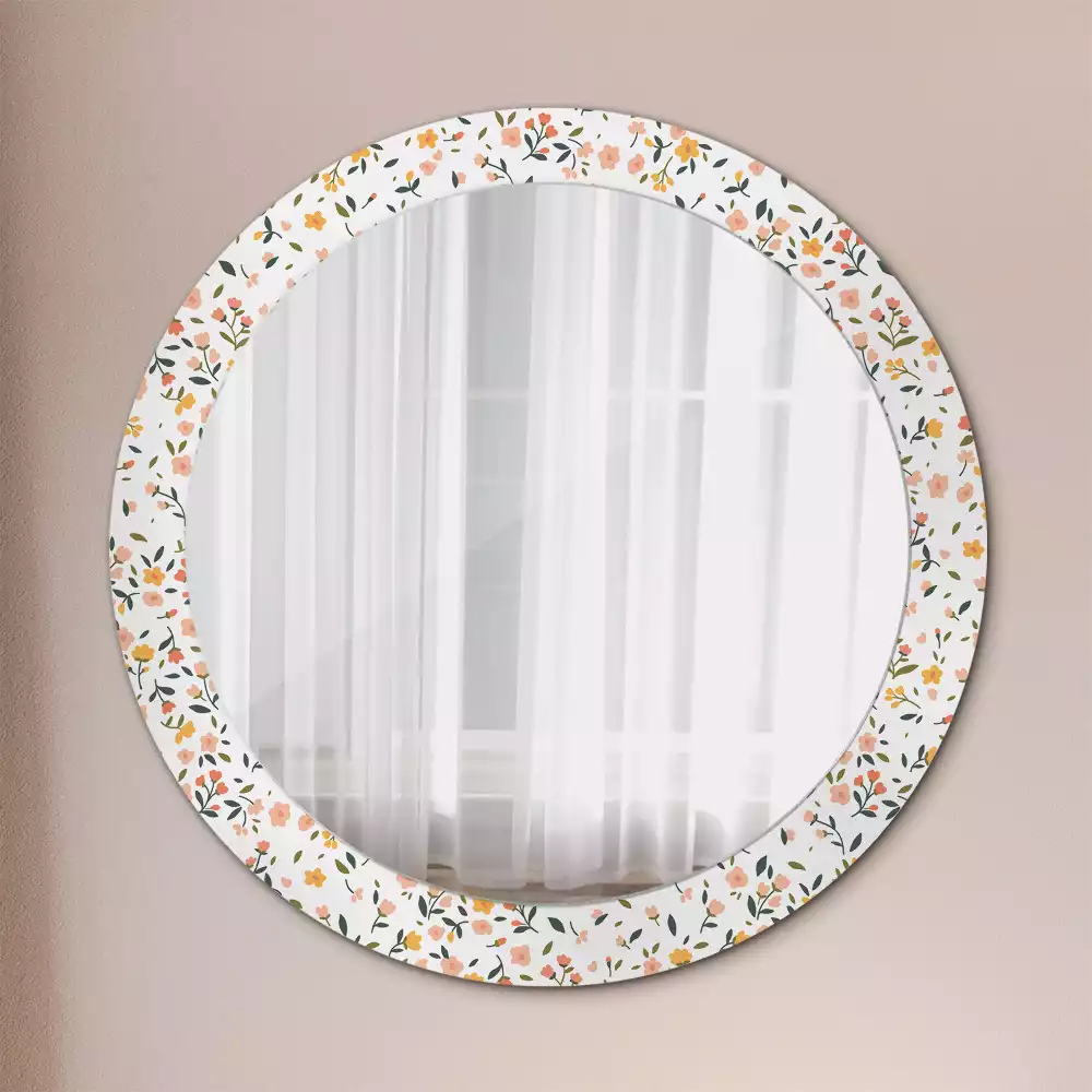 Miroir rond cadre avec impression Petites fleurs