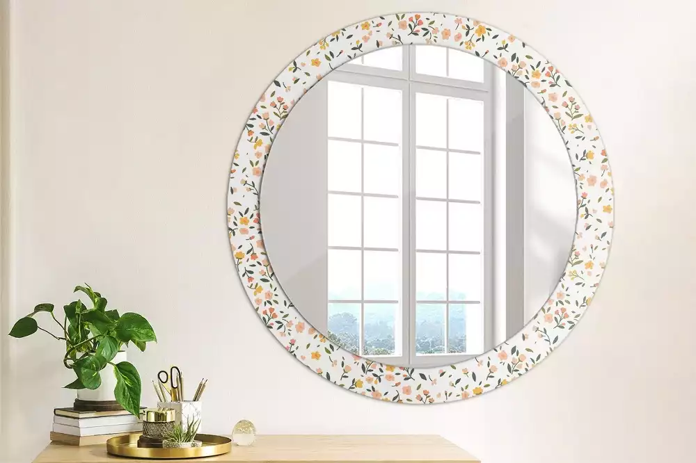 Miroir rond cadre avec impression Petites fleurs