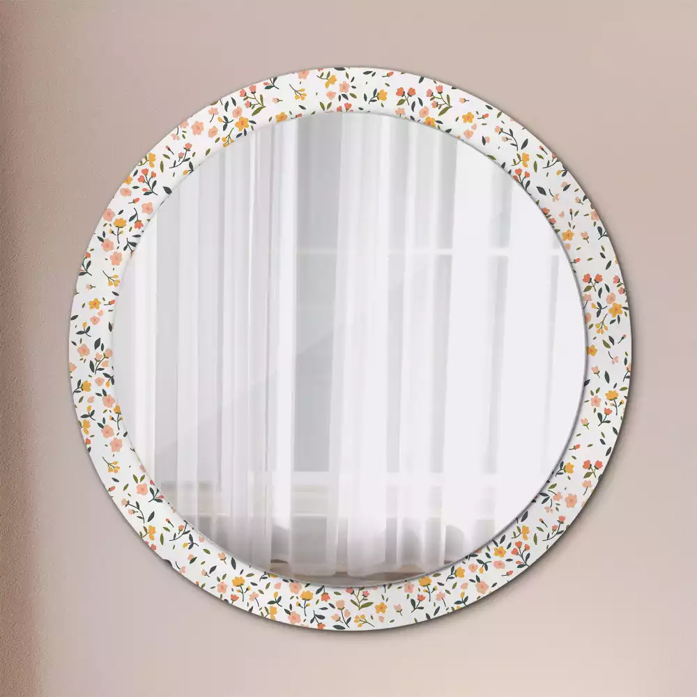 Miroir rond cadre avec impression Petites fleurs
