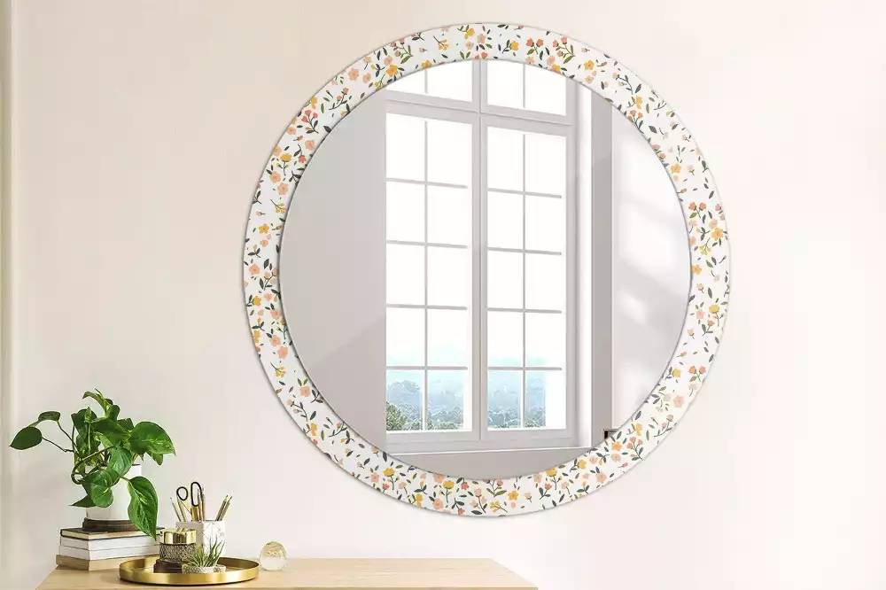 Miroir rond cadre avec impression Petites fleurs