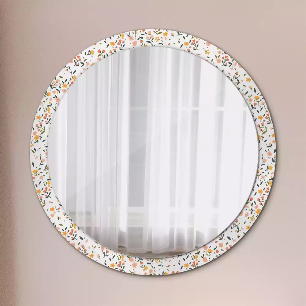 Miroir rond cadre avec impression Petites fleurs