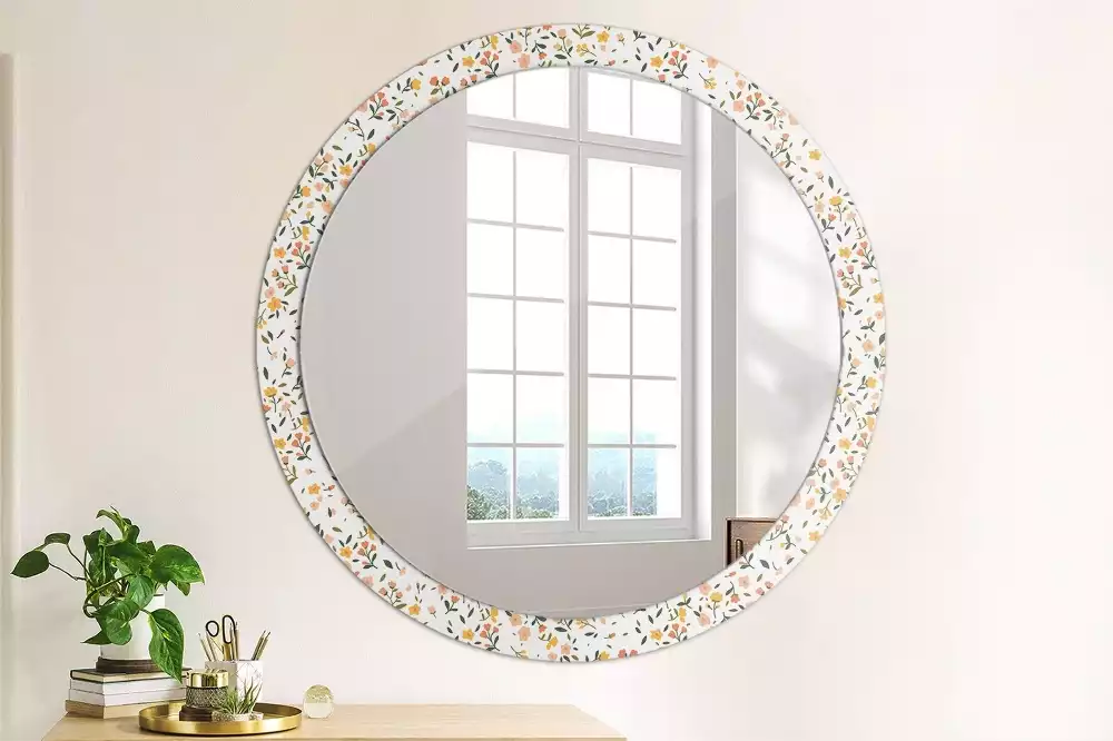 Miroir rond cadre avec impression Petites fleurs