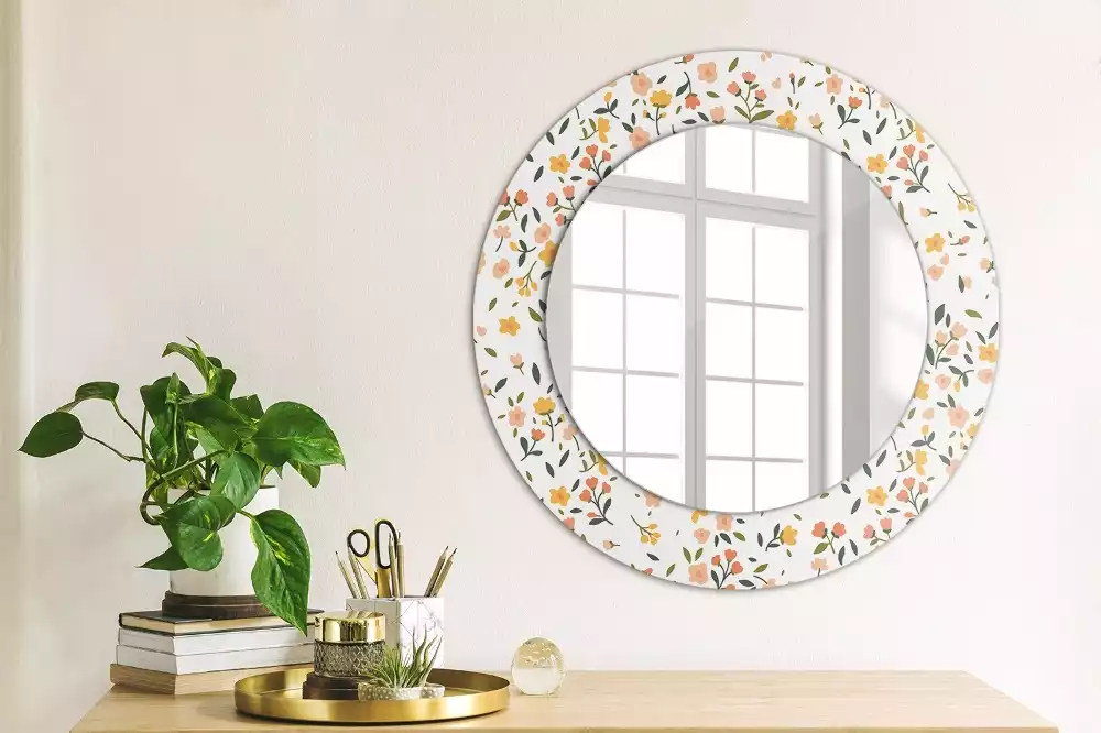 Miroir rond cadre avec impression Petites fleurs