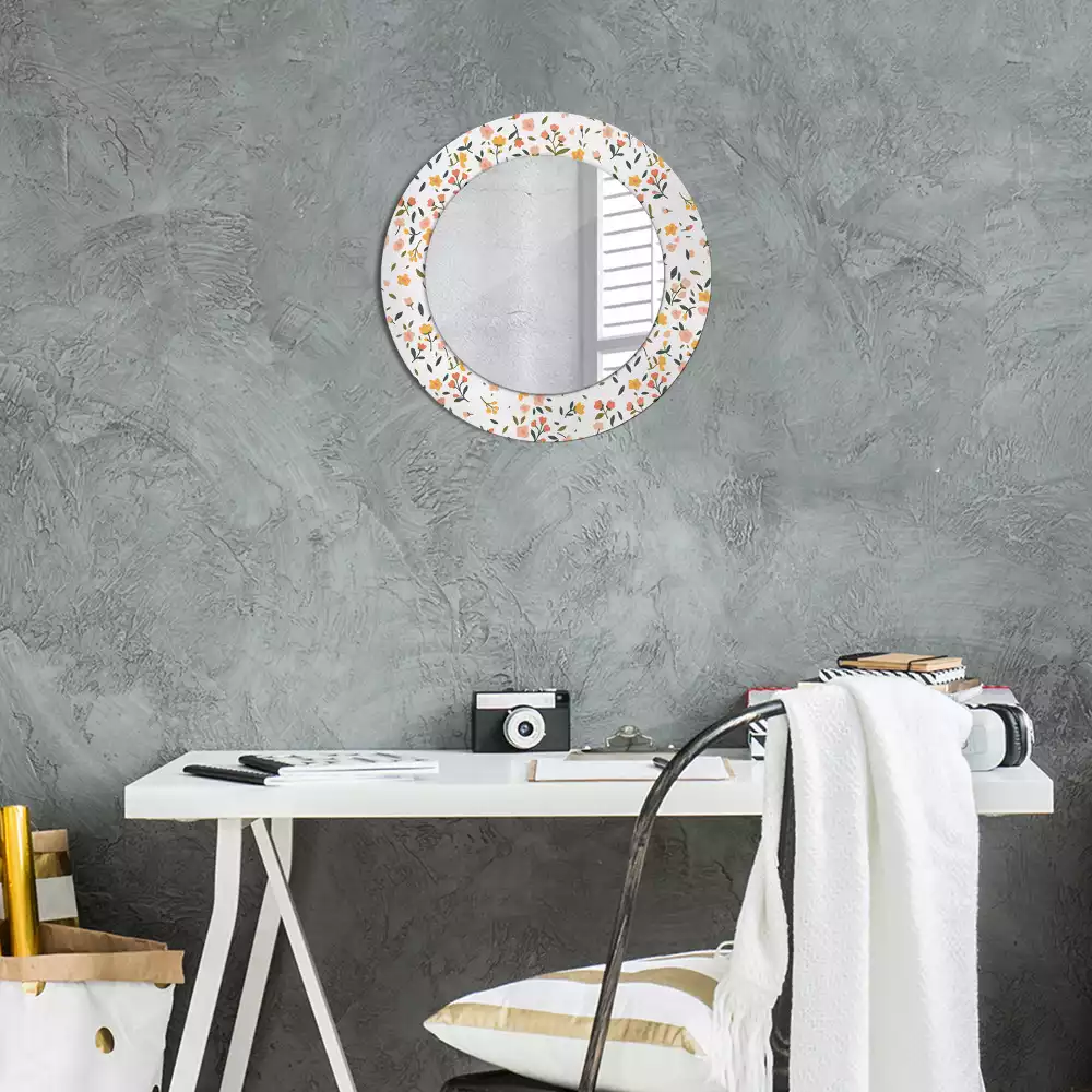 Miroir rond cadre avec impression Petites fleurs