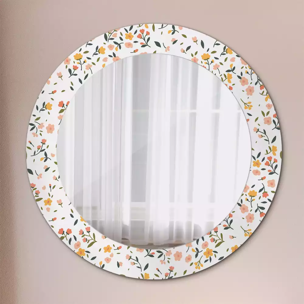 Miroir rond cadre avec impression Petites fleurs